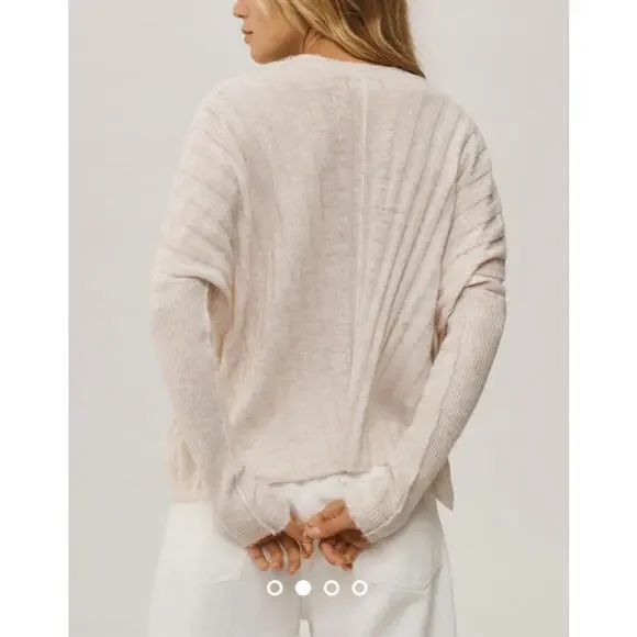 Anthropologie Pilcro V Neck Boxy Rib Sweater Long Sleeve Ivory Boho Size S NWT - Picture 3 of 9